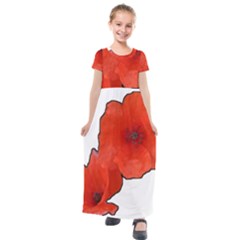 Coquelicots Fleurs Kids  Short Sleeve Maxi Dress by kcreatif