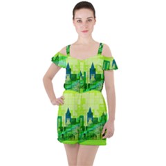 Architecture Skyline Ruffle Cut Out Chiffon Playsuit by Wegoenart