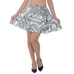 Phone Dial Communication Technology Velvet Skater Skirt by Wegoenart