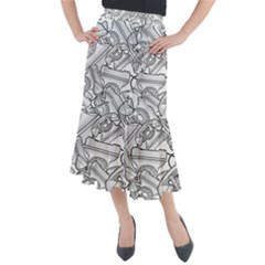 Phone Dial Communication Technology Midi Mermaid Skirt by Wegoenart