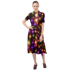 Star Colorful Christmas Abstract Keyhole Neckline Chiffon Dress by Wegoenart