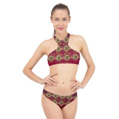 Block Chain Network Bitcoin Data High Neck Bikini Set by Wegoenart