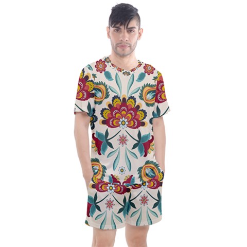 Baatik Print  Men s Mesh Tee And Shorts Set by designsbymallika