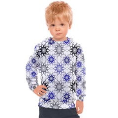 Pearl Pattern Floral Design Art Digital Seamless Blue Black Kids  Hooded Pullover by Vaneshart