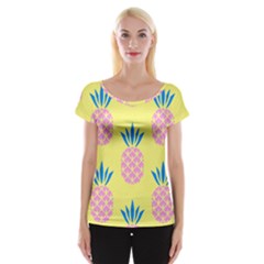 Summer Pineapple Seamless Pattern Cap Sleeve Top by Sobalvarro