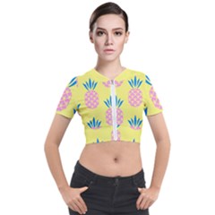 Summer Pineapple Seamless Pattern Short Sleeve Cropped Jacket by Sobalvarro