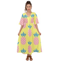 Summer Pineapple Seamless Pattern Kimono Sleeve Boho Dress by Sobalvarro