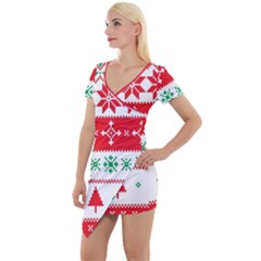 Ugly Christmas Sweater Pattern Short Sleeve Asymmetric Mini Dress by Sobalvarro