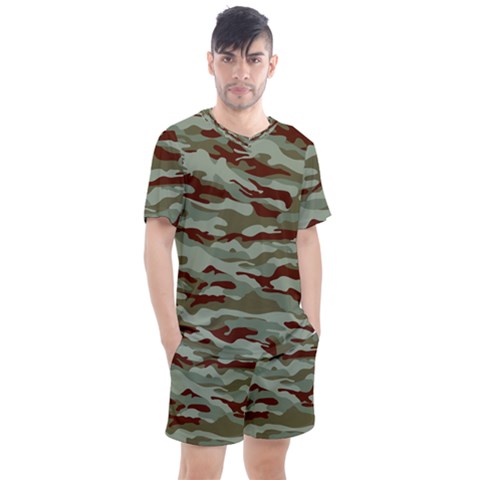 Brown And Green Camo Men s Mesh Tee And Shorts Set by McCallaCoultureArmyShop