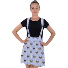 Alien Pattern Velvet Suspender Skater Skirt by Sapixe