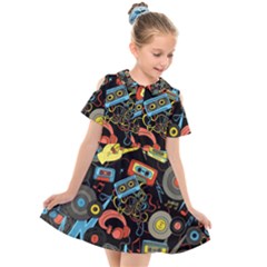 Music Pattern Kids  Short Sleeve Shirt Dress by Sapixe