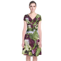 Salad Lettuce Vegetable Short Sleeve Front Wrap Dress by Sapixe