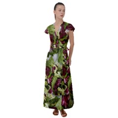 Salad Lettuce Vegetable Flutter Sleeve Maxi Dress by Sapixe