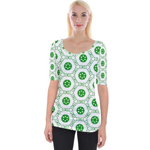 White Green Shapes Wide Neckline Tee by Mariart