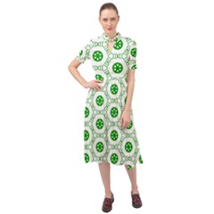 White Green Shapes Keyhole Neckline Chiffon Dress by Mariart