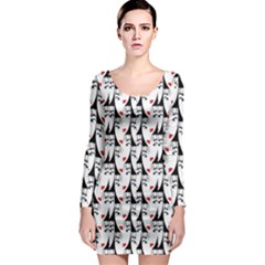 Cartoon Style Asian Woman Portrait Collage Pattern Long Sleeve Bodycon Dress by dflcprintsclothing