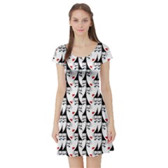 Cartoon Style Asian Woman Portrait Collage Pattern Short Sleeve Skater Dress by dflcprintsclothing