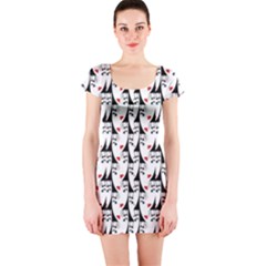 Cartoon Style Asian Woman Portrait Collage Pattern Short Sleeve Bodycon Dress by dflcprintsclothing