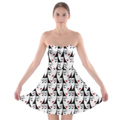 Cartoon Style Asian Woman Portrait Collage Pattern Strapless Bra Top Dress by dflcprintsclothing