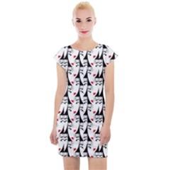 Cartoon Style Asian Woman Portrait Collage Pattern Cap Sleeve Bodycon Dress by dflcprintsclothing