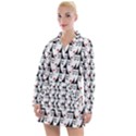 Cartoon Style Asian Woman Portrait Collage Pattern Women s Long Sleeve Casual Dress View1