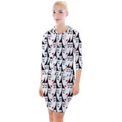 Cartoon Style Asian Woman Portrait Collage Pattern Quarter Sleeve Hood Bodycon Dress by dflcprintsclothing