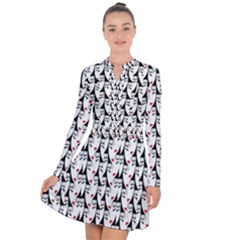 Cartoon Style Asian Woman Portrait Collage Pattern Long Sleeve Panel Dress by dflcprintsclothing