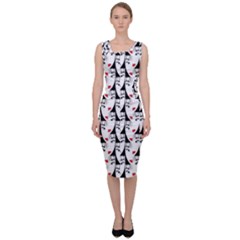 Cartoon Style Asian Woman Portrait Collage Pattern Sleeveless Pencil Dress by dflcprintsclothing