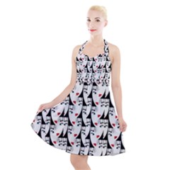 Cartoon Style Asian Woman Portrait Collage Pattern Halter Party Swing Dress  by dflcprintsclothing