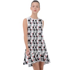 Cartoon Style Asian Woman Portrait Collage Pattern Frill Swing Dress by dflcprintsclothing