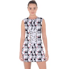 Cartoon Style Asian Woman Portrait Collage Pattern Lace Up Front Bodycon Dress by dflcprintsclothing