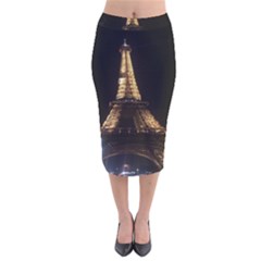 Tour Eiffel Paris Nuit Velvet Midi Pencil Skirt by kcreatif