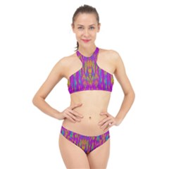 Festive Rainbow, Season To Wear Popart High Neck Bikini Set by pepitasart