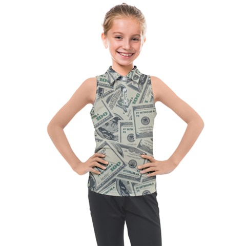 100 Dollar Bills Kids  Sleeveless Polo Tee by myuique