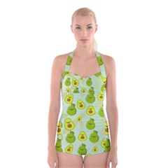 Avocado Love Boyleg Halter Swimsuit  by designsbymallika