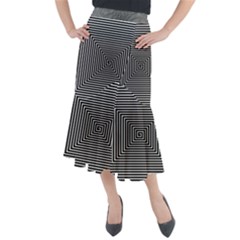 Maze Design Black White Background Midi Mermaid Skirt by HermanTelo