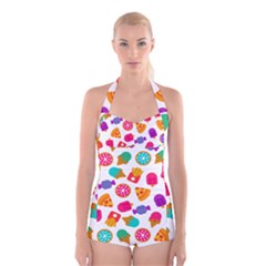 Candies Are Love Boyleg Halter Swimsuit  by designsbymallika