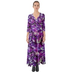 Botanical Violet Print Pattern 2 Button Up Boho Maxi Dress by dflcprintsclothing