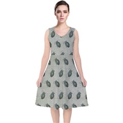 Army Green Hand Grenades V-neck Midi Sleeveless Dress  by McCallaCoultureArmyShop