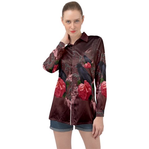 Wonderful Crow Long Sleeve Satin Shirt by FantasyWorld7