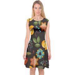 Christmas Seamless Pattern Capsleeve Midi Dress by Vaneshart