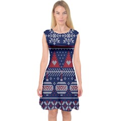 Beautiful Knitted Christmas Pattern Capsleeve Midi Dress by Vaneshart