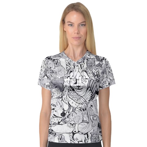 Animal Seamless Pattern V-neck Sport Mesh Tee by Vaneshart