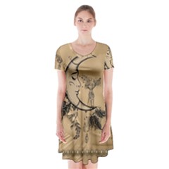 Deer On A Mooon Short Sleeve V-neck Flare Dress by FantasyWorld7