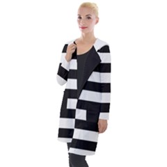 Black And White Large Stripes Goth Mime French Style Hooded Pocket Cardigan by genx