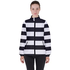 Black And White Large Stripes Goth Mime French Style Women s High Neck Windbreaker by genx