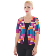 Abstract Geometry Blocks Cropped Button Cardigan by Bajindul