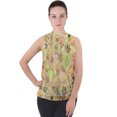 Flowers Color Colorful Watercolour Mock Neck Chiffon Sleeveless Top by HermanTelo