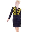 Checkerboard Pattern Black and Yellow Ancap Libertarian Button Long Sleeve Dress View1