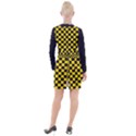 Checkerboard Pattern Black and Yellow Ancap Libertarian Button Long Sleeve Dress View2